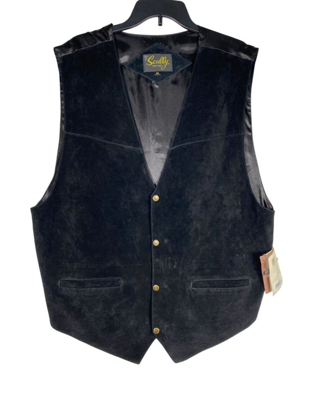 Scully Mens Western Vest Black Genuine Leather 3X Snap Front Adjustable Back NEW